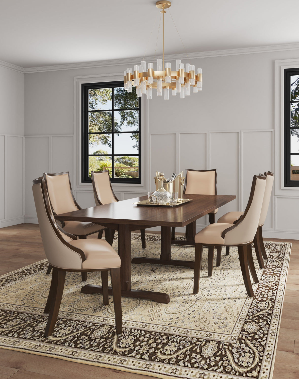 Grand Faux Leather and Velvet Dining Chair in Tan (set of 4) by Manhattan Comfort at Eve Furniture