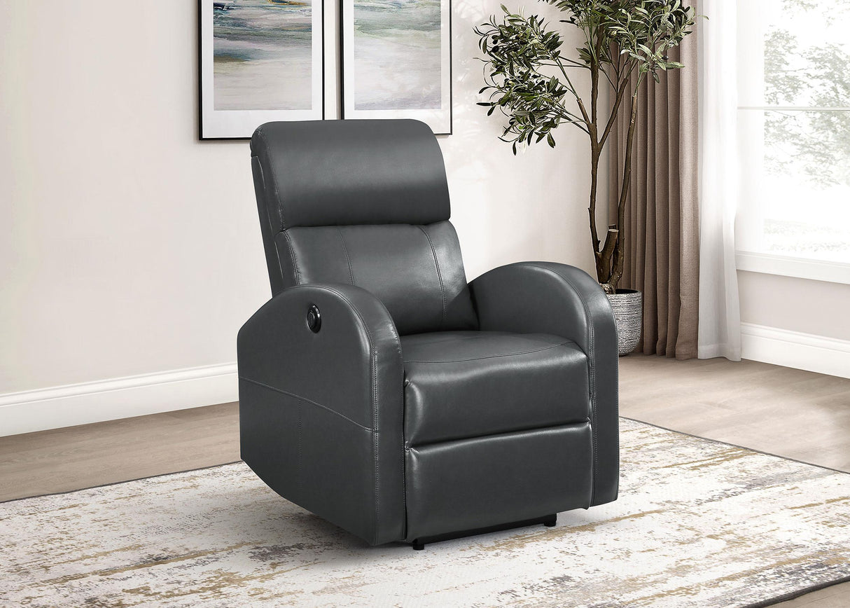 Grant Grey Upholstered Power Recliner Chair by Coaster at Eve Furniture