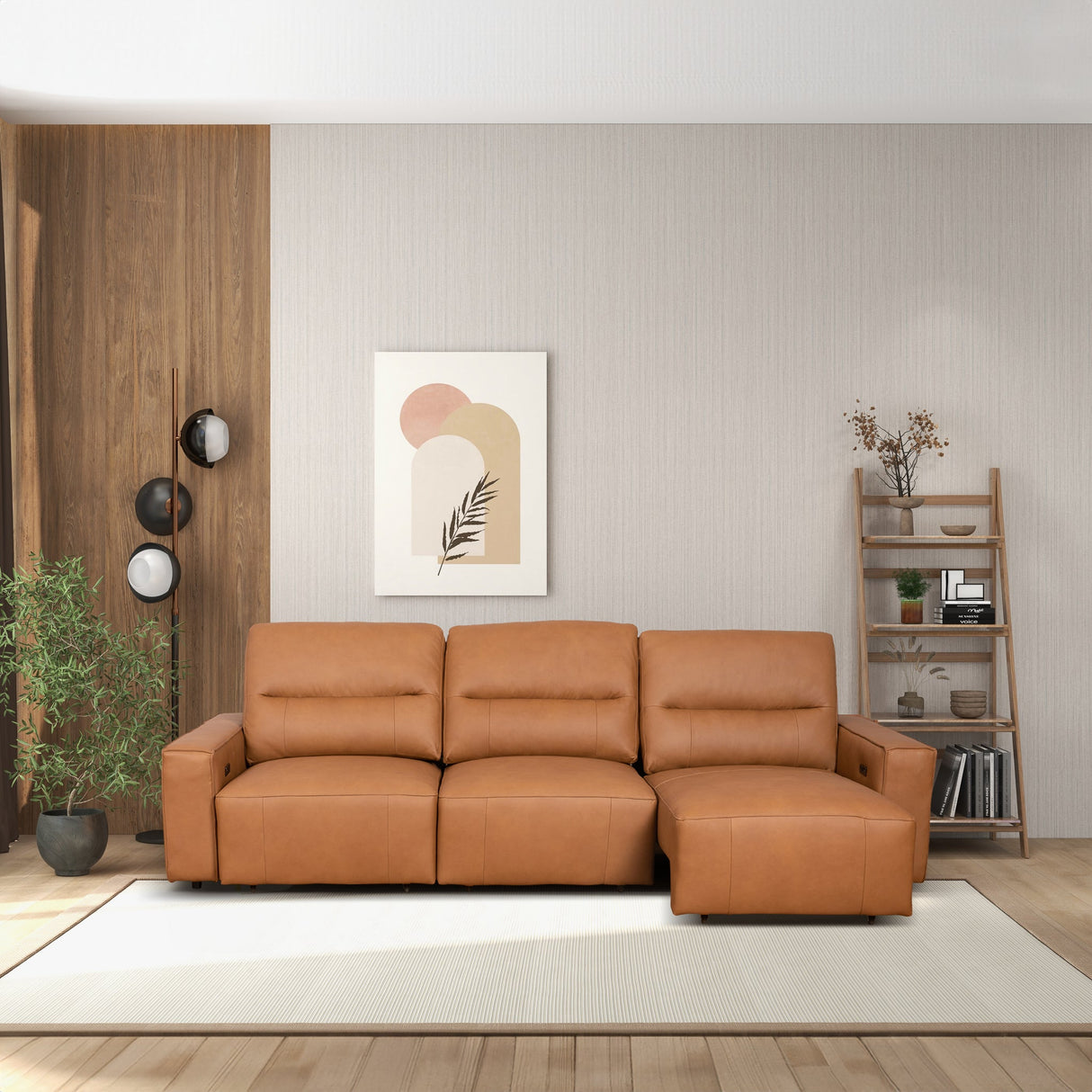 Grant Triple Power Convertible Cognac Leather Sofa by Ashcroft Furniture at Eve Furniture
