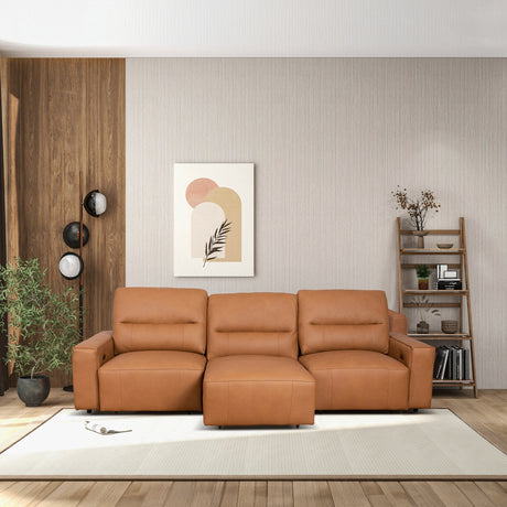 Grant Triple Power Convertible Cognac Leather Sofa by Ashcroft Furniture at Eve Furniture