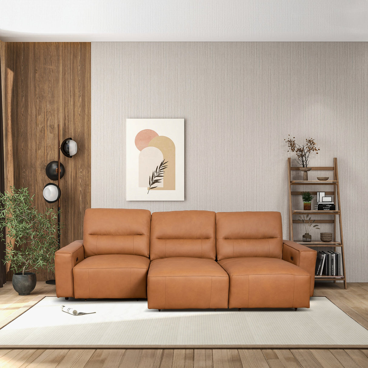 Grant Triple Power Convertible Cognac Leather Sofa by Ashcroft Furniture at Eve Furniture