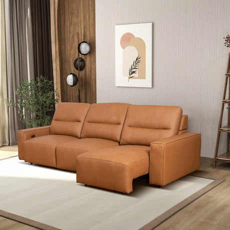 Grant Triple Power Convertible Cognac Leather Sofa by Ashcroft Furniture at Eve Furniture