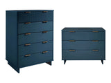 Granville 2-Piece Granville Tall Chest and Standard Dresser Set in Midnight Blue by Manhattan Comfort at Eve Furniture