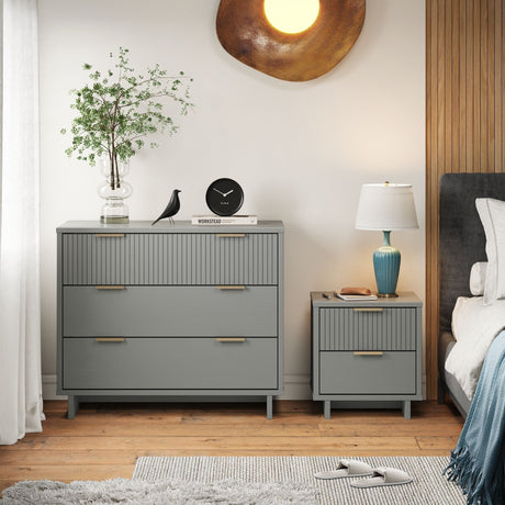 Granville 2-Piece Standard Dresser and Nightstand Set in Light Grey by Manhattan Comfort at Eve Furniture