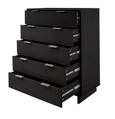 Granville 2-Piece Tall Chest and Double Dresser Set in Black by Manhattan Comfort at Eve Furniture