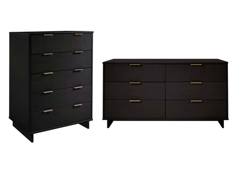 Granville 2-Piece Tall Chest and Double Dresser Set in Black by Manhattan Comfort at Eve Furniture