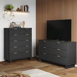 Granville 2-Piece Tall Chest and Double Dresser Set in Dark Grey by Manhattan Comfort at Eve Furniture