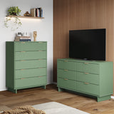 Granville 2-Piece Tall Chest and Double Dresser Set in Sage Green by Manhattan Comfort at Eve Furniture