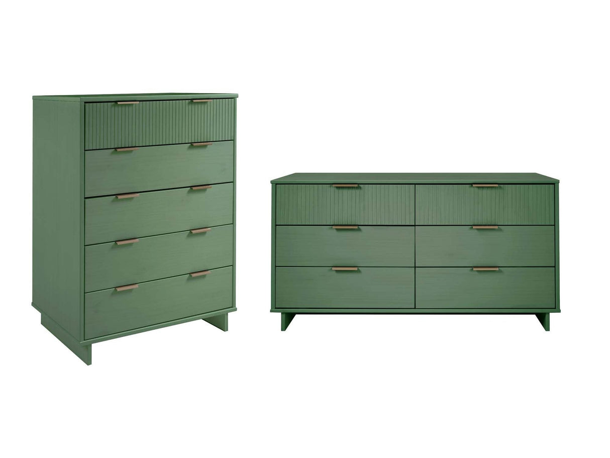 Granville 2-Piece Tall Chest and Double Dresser Set in Sage Green by Manhattan Comfort at Eve Furniture