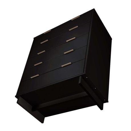 Granville 2-Piece Tall Chest and Standard Dresser Set in Black by Manhattan Comfort at Eve Furniture