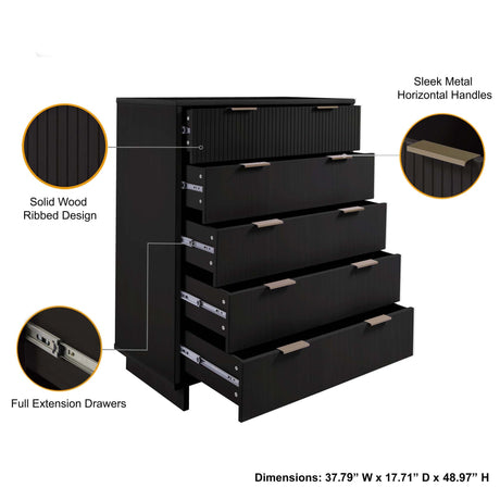 Granville 2-Piece Tall Chest and Standard Dresser Set in Black by Manhattan Comfort at Eve Furniture