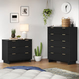 Granville 2-Piece Tall Chest and Standard Dresser Set in Black by Manhattan Comfort at Eve Furniture