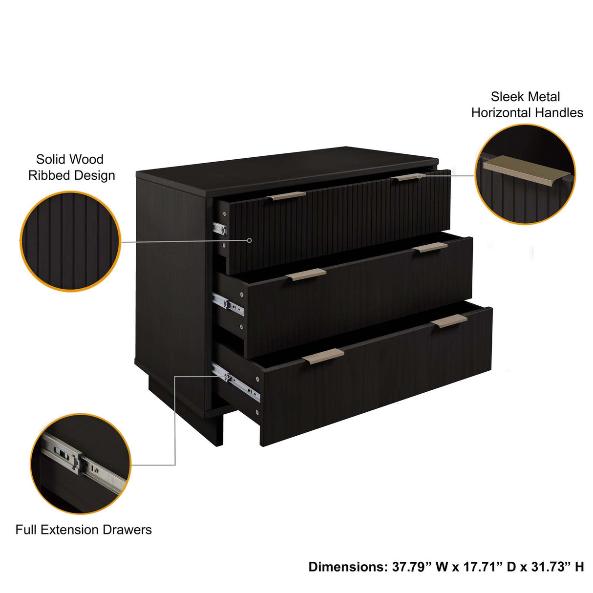 Granville 2-Piece Tall Chest and Standard Dresser Set in Black by Manhattan Comfort at Eve Furniture
