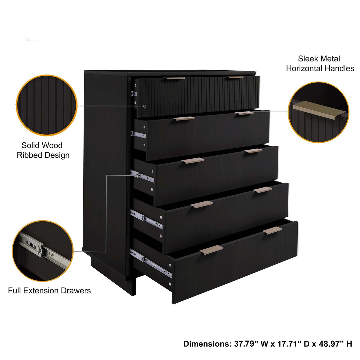 Granville 2-Piece Tall Chest and Standard Dresser Set in Black by Manhattan Comfort at Eve Furniture