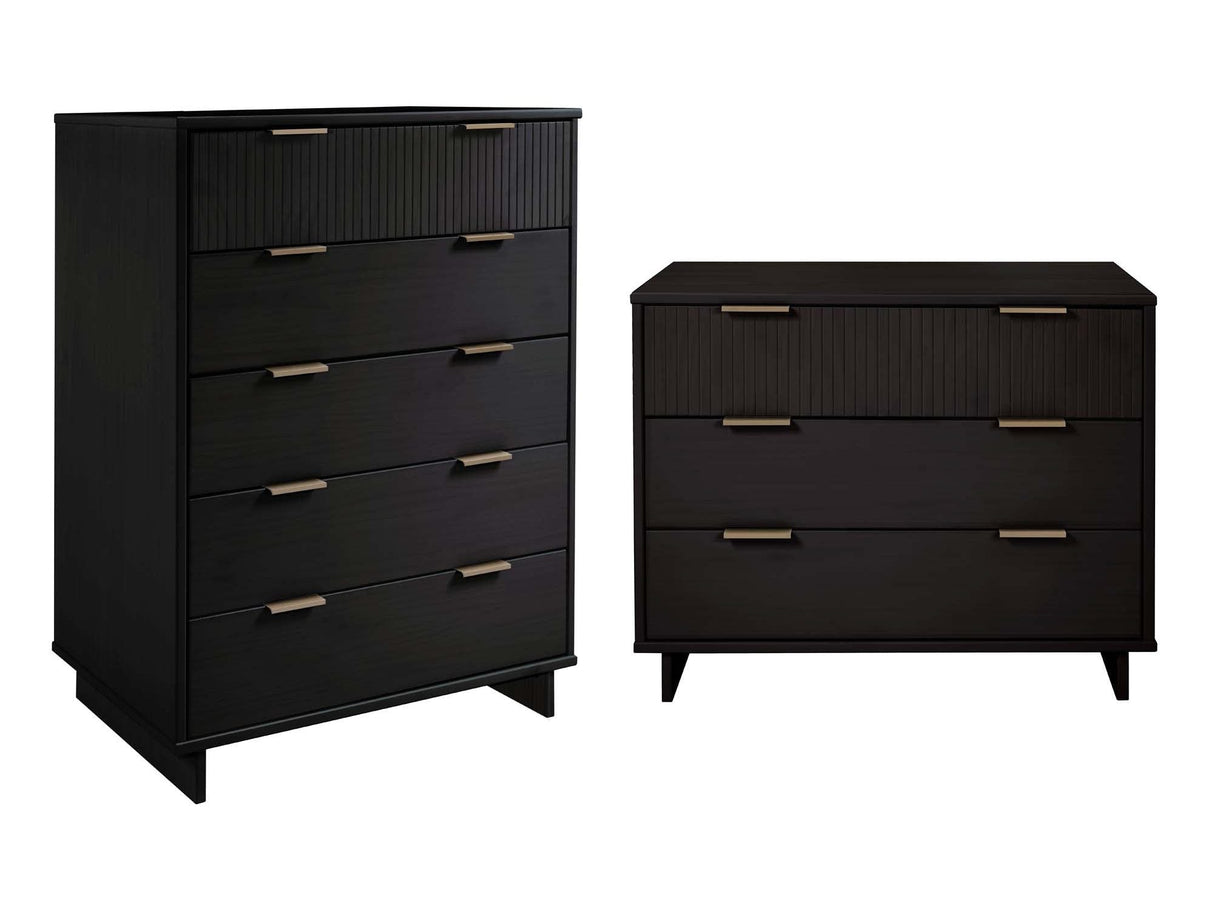 Granville 2-Piece Tall Chest and Standard Dresser Set in Black by Manhattan Comfort at Eve Furniture