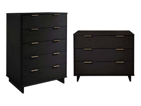 Granville 2-Piece Tall Chest and Standard Dresser Set in Black by Manhattan Comfort at Eve Furniture