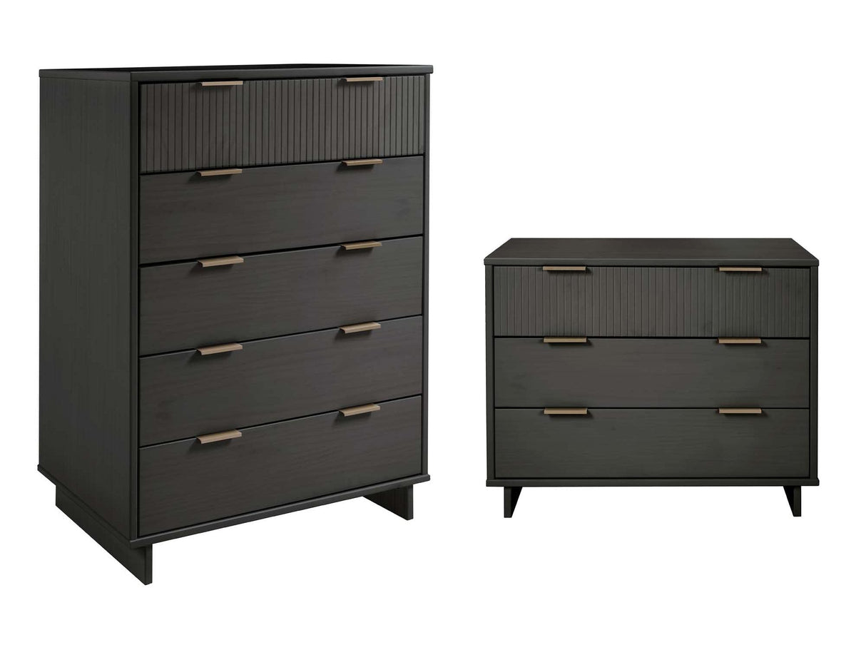 Granville 2-Piece Tall Chest and Standard Dresser Set in Dark Grey by Manhattan Comfort at Eve Furniture