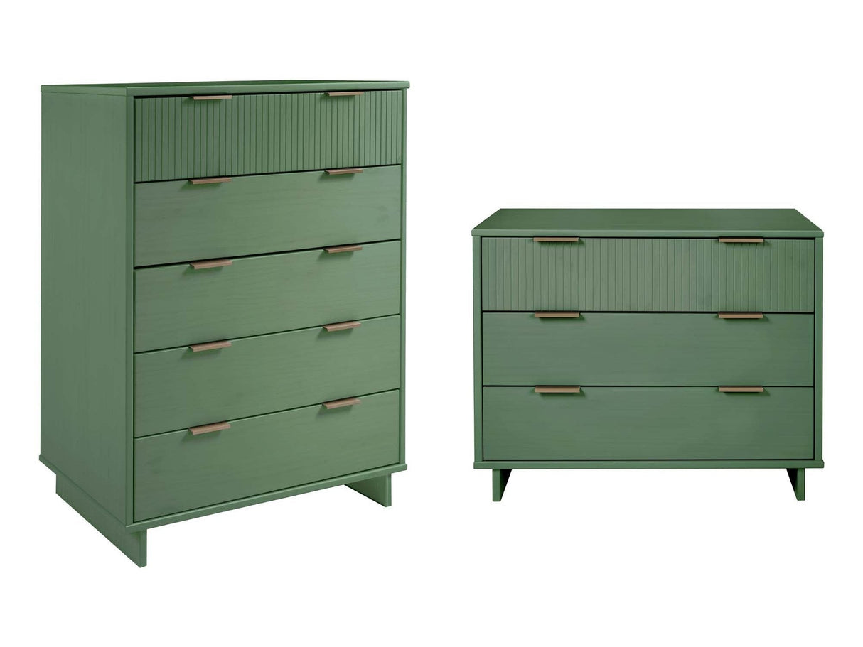Granville 2-Piece Tall Chest and Standard Dresser Set in Sage Green by Manhattan Comfort at Eve Furniture