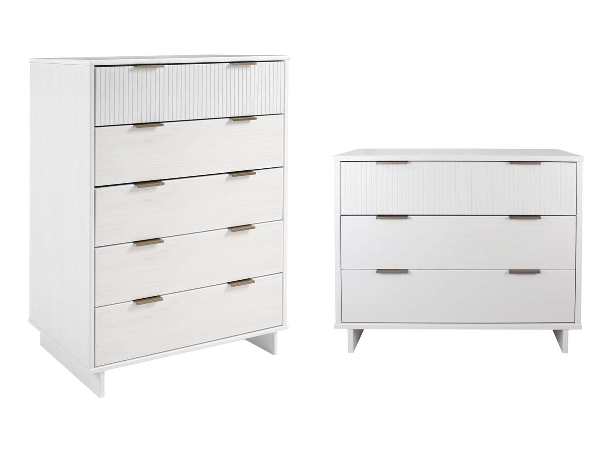 Granville 2-Piece Tall Chest and Standard Dresser Set in White by Manhattan Comfort at Eve Furniture