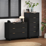 Granville 2-Piece Tall Narrow and Standard Dresser Set in Black by Manhattan Comfort at Eve Furniture