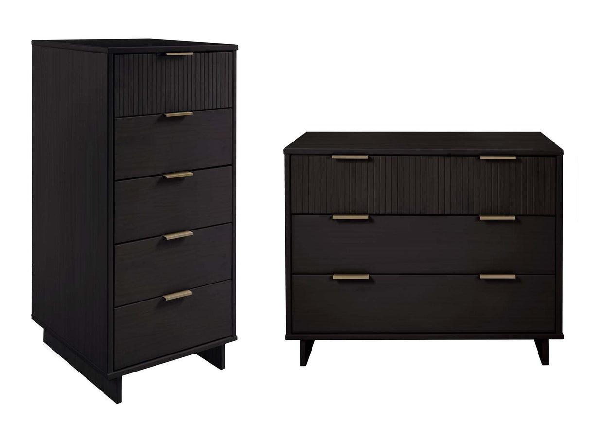 Granville 2-Piece Tall Narrow and Standard Dresser Set in Black by Manhattan Comfort at Eve Furniture