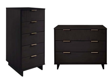 Granville 2-Piece Tall Narrow and Standard Dresser Set in Black by Manhattan Comfort at Eve Furniture