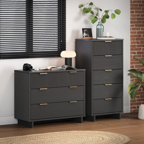 Granville 2-Piece Tall Narrow and Standard Dresser Set in Dark Grey by Manhattan Comfort at Eve Furniture
