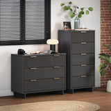 Granville 2-Piece Tall Narrow and Standard Dresser Set in Dark Grey by Manhattan Comfort at Eve Furniture