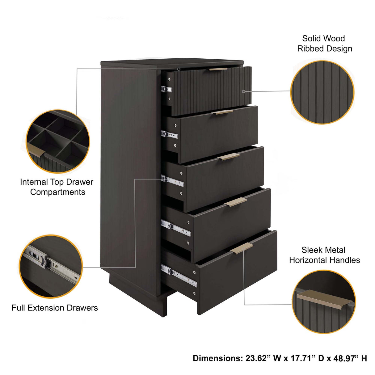 Granville 2-Piece Tall Narrow and Standard Dresser Set in Dark Grey by Manhattan Comfort at Eve Furniture