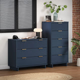 Granville 2-Piece Tall Narrow and Standard Dresser Set in Midnight Blue by Manhattan Comfort at Eve Furniture