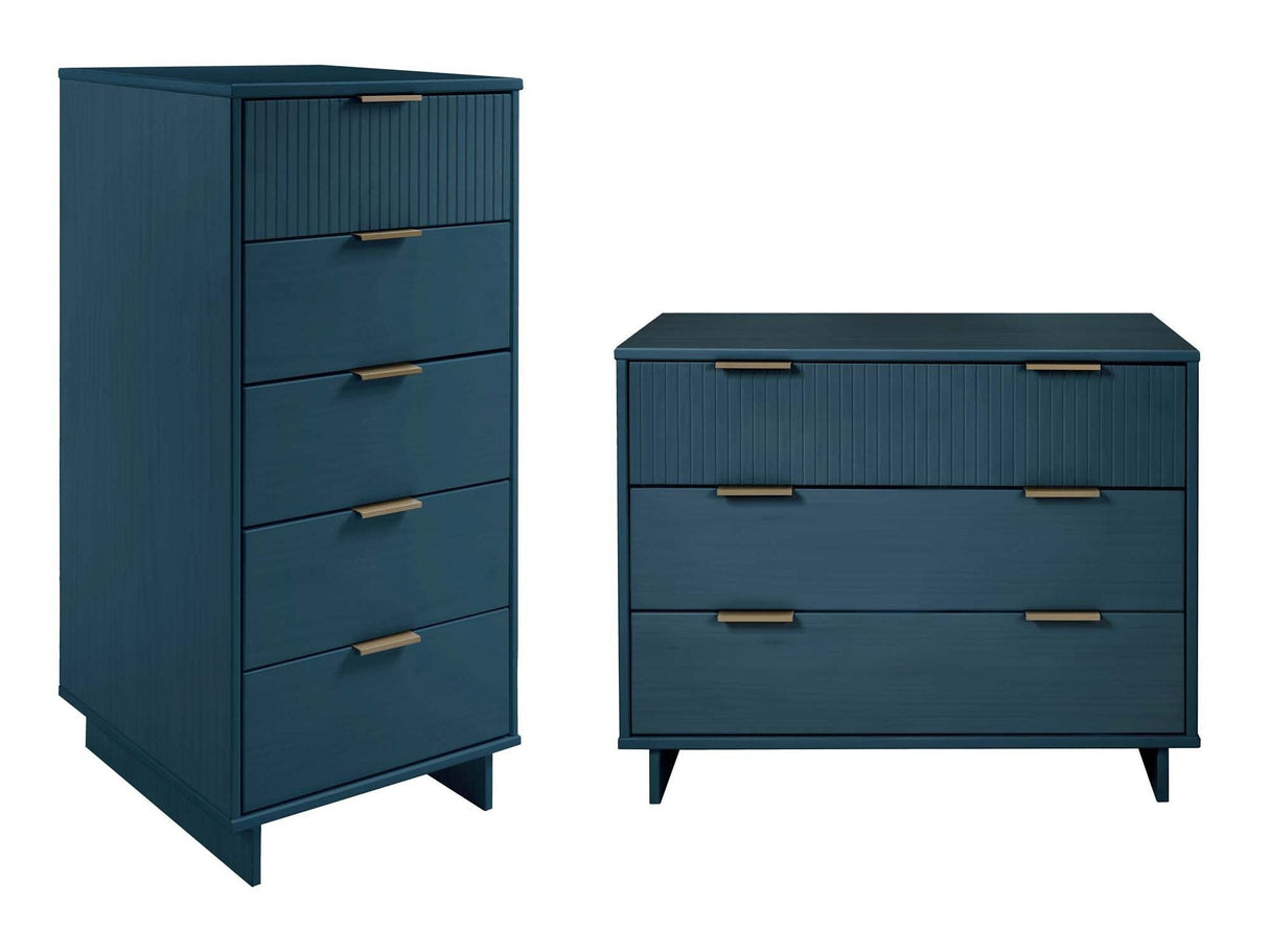 Granville 2-Piece Tall Narrow and Standard Dresser Set in Midnight Blue by Manhattan Comfort at Eve Furniture