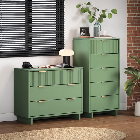 Granville 2-Piece Tall Narrow and Standard Dresser Set in Sage Green by Manhattan Comfort at Eve Furniture