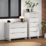 Granville 2-Piece Tall Narrow and Standard Dresser Set in White by Manhattan Comfort at Eve Furniture