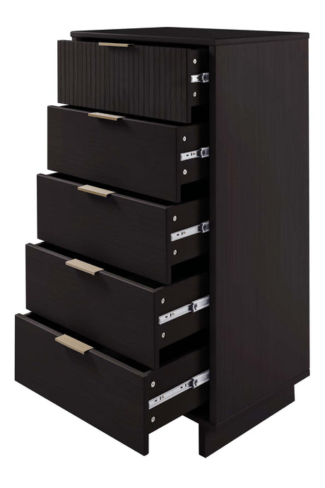 Granville 3-Piece Standard Dresser, Tall Narrow Chest and Nightstand Set in Black by Manhattan Comfort at Eve Furniture