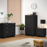 Granville 3-Piece Standard Dresser, Tall Narrow Chest and Nightstand Set in Black by Manhattan Comfort at Eve Furniture