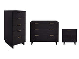 Granville 3-Piece Standard Dresser, Tall Narrow Chest and Nightstand Set in Black by Manhattan Comfort at Eve Furniture
