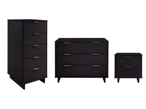 Granville 3-Piece Standard Dresser, Tall Narrow Chest and Nightstand Set in Black by Manhattan Comfort at Eve Furniture