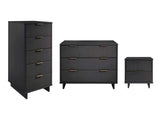 Granville 3-Piece Standard Dresser, Tall Narrow Chest and Nightstand Set in Dark Grey by Manhattan Comfort at Eve Furniture