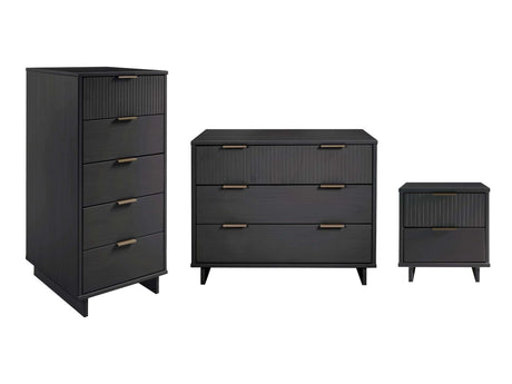 Granville 3-Piece Standard Dresser, Tall Narrow Chest and Nightstand Set in Dark Grey by Manhattan Comfort at Eve Furniture