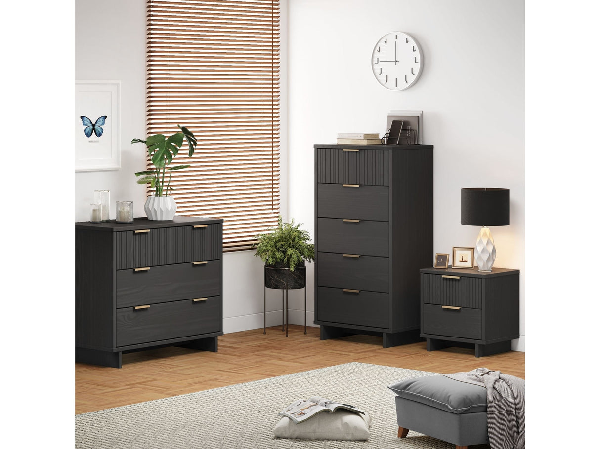 Granville 3-Piece Standard Dresser, Tall Narrow Chest and Nightstand Set in Dark Grey by Manhattan Comfort at Eve Furniture