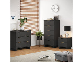 Granville 3-Piece Standard Dresser, Tall Narrow Chest and Nightstand Set in Dark Grey by Manhattan Comfort at Eve Furniture