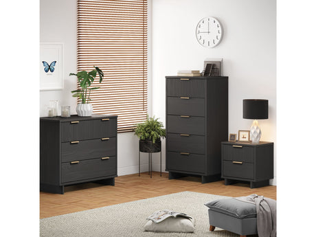 Granville 3-Piece Standard Dresser, Tall Narrow Chest and Nightstand Set in Dark Grey by Manhattan Comfort at Eve Furniture