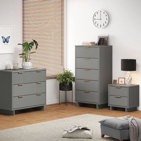 Granville 3-Piece Standard Dresser, Tall Narrow Chest and Nightstand Set in Light Grey by Manhattan Comfort at Eve Furniture