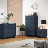 Granville 3-Piece Standard Dresser, Tall Narrow Chest and Nightstand Set in Midnight Blue by Manhattan Comfort at Eve Furniture