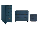 Granville 3-Piece Standard Dresser, Tall Narrow Chest and Nightstand Set in Midnight Blue by Manhattan Comfort at Eve Furniture