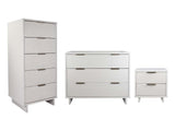 Granville 3-Piece Standard Dresser, Tall Narrow Chest and Nightstand Set in White by Manhattan Comfort at Eve Furniture