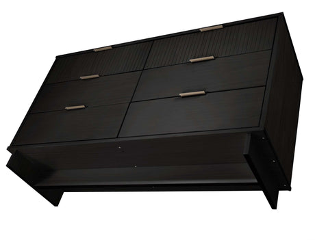 Granville 3-Piece Tall Narrow Chest, Double Dresser and Nightstand Set in Black by Manhattan Comfort at Eve Furniture
