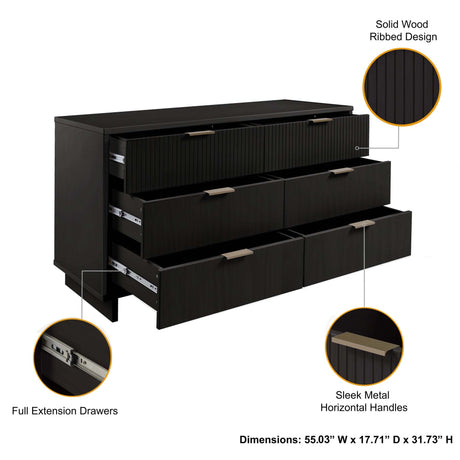 Granville 3-Piece Tall Narrow Chest, Double Dresser and Nightstand Set in Black by Manhattan Comfort at Eve Furniture