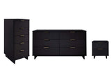 Granville 3-Piece Tall Narrow Chest, Double Dresser and Nightstand Set in Black by Manhattan Comfort at Eve Furniture