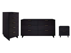 Granville 3-Piece Tall Narrow Chest, Double Dresser and Nightstand Set in Black by Manhattan Comfort at Eve Furniture
